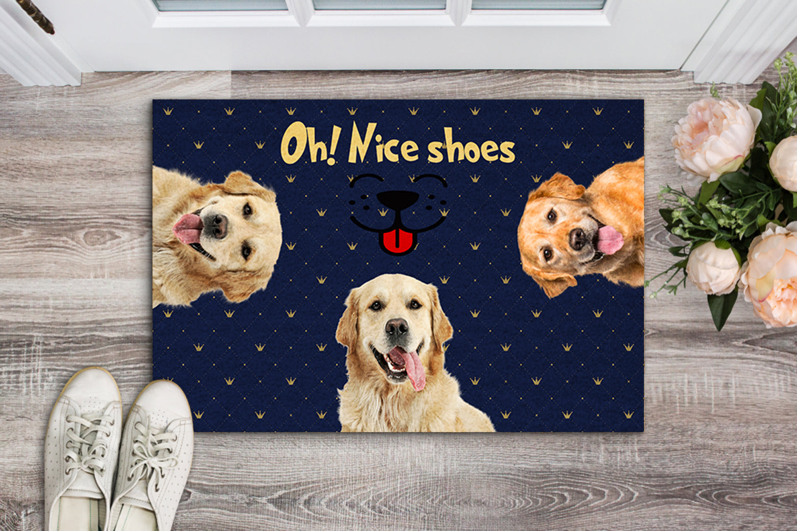 Cute Golden Retriever Oh Nice Shoes - Doormat