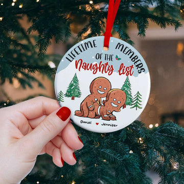 Lifetime Members Of The Naughty List - Personalized Ceramic Ornament, Funny Couple Cookie Ornament, Christmas Ornament