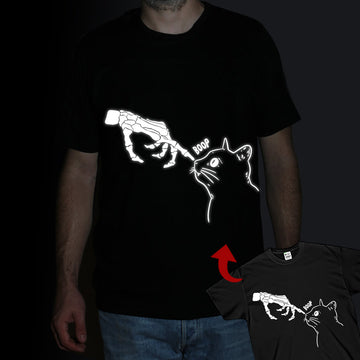 Cat Black Lover Skeleton Hand Boop Funny Halloween - Reflective T-Shirt