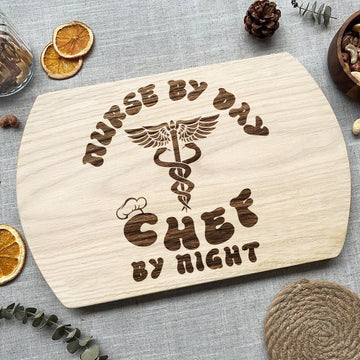 Nurse by day Chef by night - Hardwood Oval Cutting Board