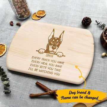 Doberman Pinscher Every Snack You Make - Personalized Hardwood Oval Cutting Board