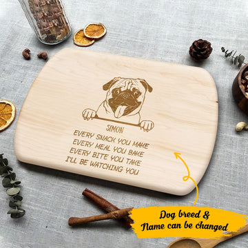 Pug Every Snack You Make - Personalized Hardwood Oval Cutting Board