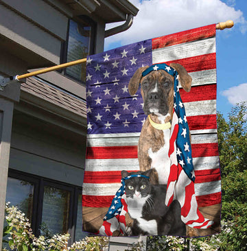 Dog and Cat Flag Independence Day American Flag Cus - House Flag