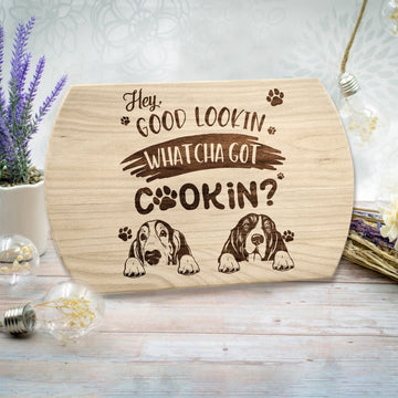 Basset Hound Whatcha Got Cookin - Hardwood Oval Cutting Board