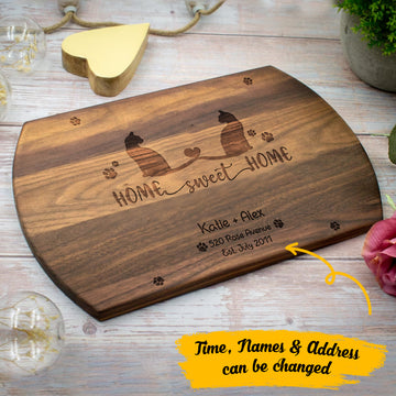 Cat Couple Home Sweet Home - Personalized Hardwood Oval Cutting Board