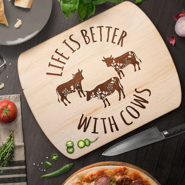 Life is better with Cows - Hardwood Oval Cutting Board