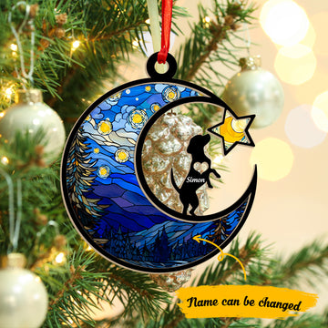 Beagle night sky moon - Personalized Suncatcher Ornament, Christmas Suncatcher Ornament