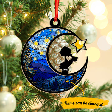 Shih tzu night sky moon - Personalized Suncatcher Ornament, Christmas Suncatcher Ornament