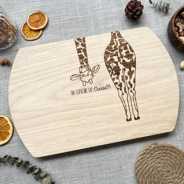 Giraffe did someone say cheese - Hardwood Oval Cutting Board