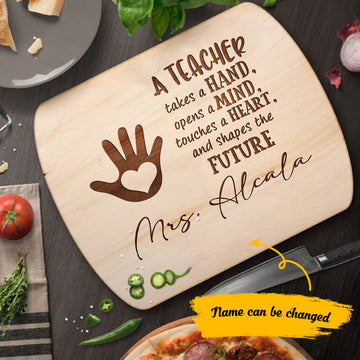 A teacher takes a hand, opens a mind, touches a heart - Personalized Hardwood Oval Cutting Board