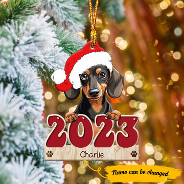 Cute Dachshund Christmas 2023 - Personalized Printed Wood Ornament, Christmas Wood Ornament