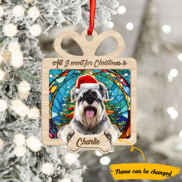 Schnauzer All i want for christmas is - Personalized Suncatcher Ornament, Christmas Suncatcher Ornament