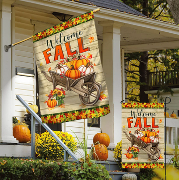 Welcome Fall Pumpkins Harvest Thanksgiving - House Flag