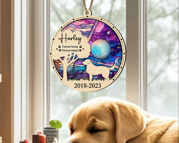 Custom Dog Breed Memorial Suncatcher forever loved forever missed - Personalized Suncatcher Ornament, Loss of Pet Sympathy Gift