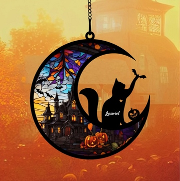 Personalized Black Cat Suncatcher Halloween Decoration - Personalized Suncatcher Ornament