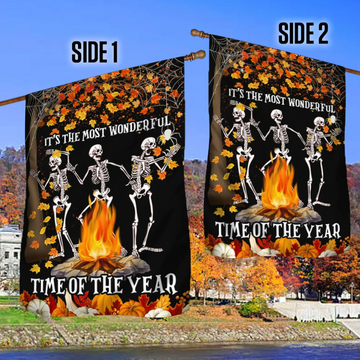Dancing Skeleton Skull It’s The Most Wonderful Time Of The Year Halloween Flag - House Flag