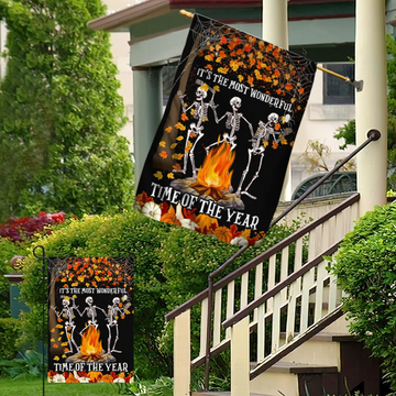 Dancing Skeleton Skull It’s The Most Wonderful Time Of The Year Halloween Flag - House Flag