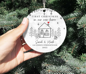 First Christmas In New Home Hanging Tree Ornament for Family Christmas in New House - Personalized Ceramic Ornament, Christmas Ornament