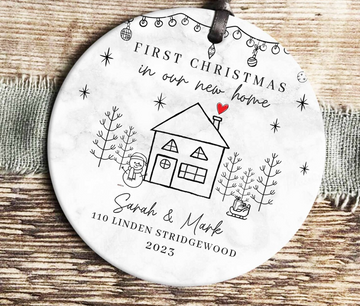 First Christmas In New Home Hanging Tree Ornament for Family Christmas in New House - Personalized Ceramic Ornament, Christmas Ornament