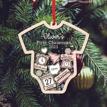 Baby's First Christmas Ornament 2023 New Baby Gift - Personalized Christmas Shaker Ornament