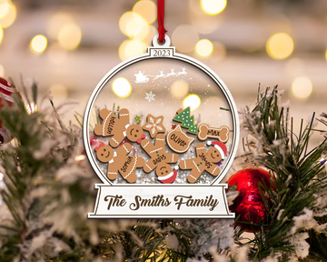 Gingerbread Family Pet Family Christmas Tree Decoration - Personalized Christmas Shaker Ornament