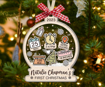 Baby Birth Stats Baby's 1st Xmas - Personalized Christmas Shaker Ornament