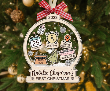 Baby Birth Stats Baby's 1st Xmas - Personalized Christmas Shaker Ornament