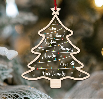 Family Christmas Ornament, Custom Family Names Tree Ornament, Family Ornament With Pets, Christmas Tree Name, 2023 Christmas Ornament