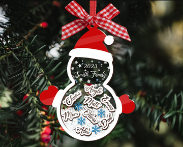 Snowman Family Member Christmas Ornament - Personalized Christmas Shaker Ornament