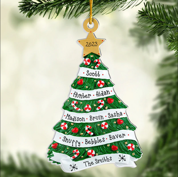 Our Warmth & Happiness Christmas Tree Shaped Family Members - Personalized Shaped two sides ornament