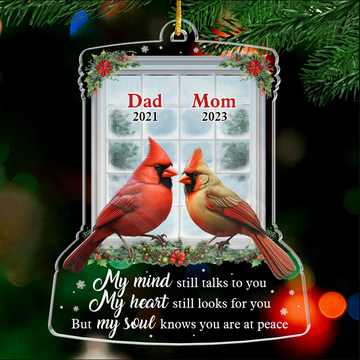 Cardinals My Mind Still Talks To You - Memorial Personalized Custom Ornament - Personalized Transparent Acrylic Ornament