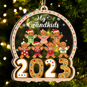 Gingerbread Cookies Our Grandkids Christmas 2023 - Personalized 2-Layered Mix Ornament