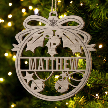 Custom Name Christmas Bauble - Gift For Family - Personalized Wooden Cutout Ornament