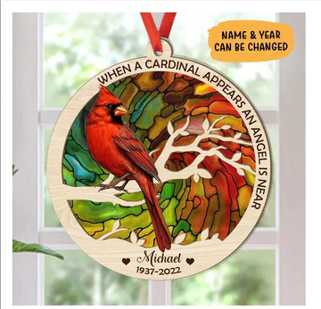 When A Cardinal Appears Memorial Cardinal - Personalized Suncatcher Ornament, Christmas Suncatcher Ornament