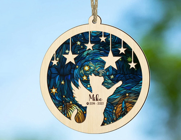 Cat Angel Wings Cat Memorial - Personalized Suncatcher Ornament, Christmas Suncatcher Ornament