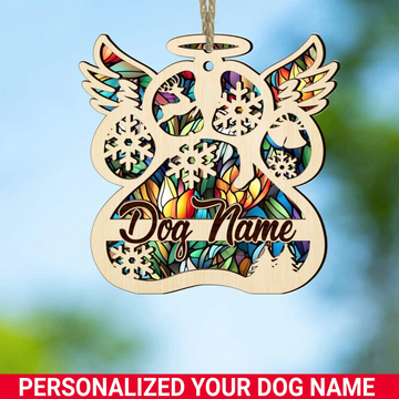 Dog Angel Wings Dog Memorial - Personalized Suncatcher Ornament, Christmas Suncatcher Ornament