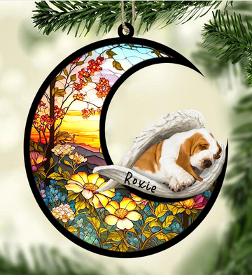 Basset Hound Dog Memorial - Personalized Suncatcher Ornament, Christmas Suncatcher Ornament