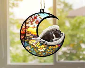 Boston Terrier Dog Memorial - Personalized Suncatcher Ornament, Christmas Suncatcher Ornament