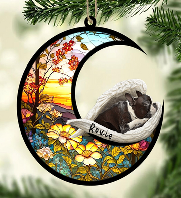 Boston Terrier Dog Memorial - Personalized Suncatcher Ornament, Christmas Suncatcher Ornament