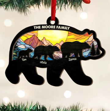 Bears Family, Family Gift - Personalized Suncatcher Ornament, Christmas Suncatcher Ornament