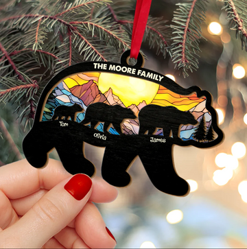 Bears Family, Family Gift - Personalized Suncatcher Ornament, Christmas Suncatcher Ornament