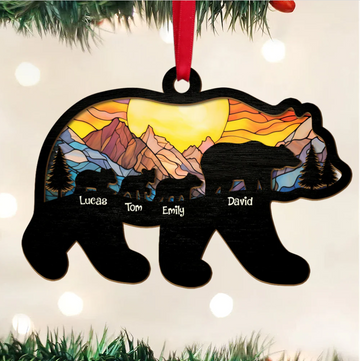 Dad/Mom and Kids, Bears Family, Family Gift - Personalized Suncatcher Ornament, Christmas Suncatcher Ornament