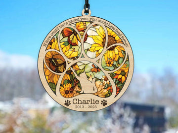 Cat sunflower If love could have saved you, you would have lived forever - Personalized Suncatcher Ornament, Christmas Suncatcher Ornament