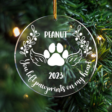 Dog Angels you left paw prints on my heart - Personalized Transparent Acrylic Ornament