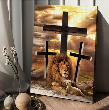 Jesus Lion of Judah, Lamb of God, Three crosses - Matte Canvas
