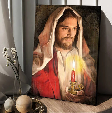Beautiful Jesus, Dark night, Candle painting - Matte Canvas