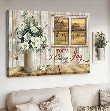 Hummningbird, Daisy, Window frame, Today I choose joy  - Matte Canvas