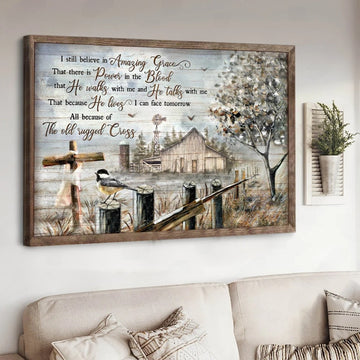Jesus Old Barn Painting, Black-capped chickadee, I still believe in amazing grace - Matte Canvas