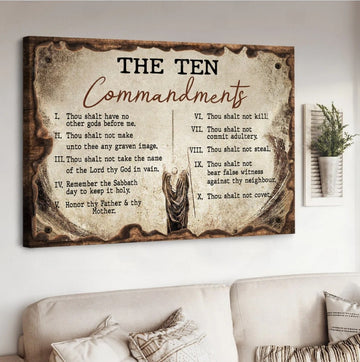 Jesus, Wooden background, The ten commandments - Matte Canvas