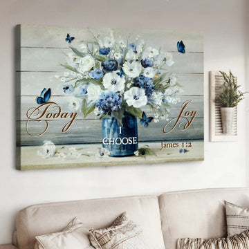 Flower, Blue butterfly, Verse of the day, Today I choose joy - Matte Canvas